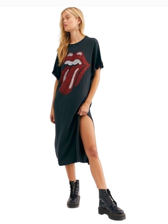 Daydreamer Dresses & Skirts - Daydreamer for FREE PEOPLE Black Midi Rolling Stones T-shirt Dress
